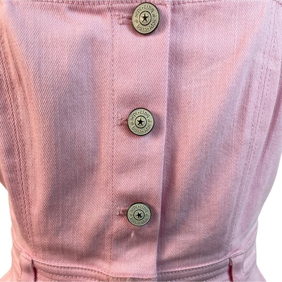 5a7 Pink Button-Front Mini Dress With Tie Straps & Pockets Size 8 - New - Picture 6 of 10